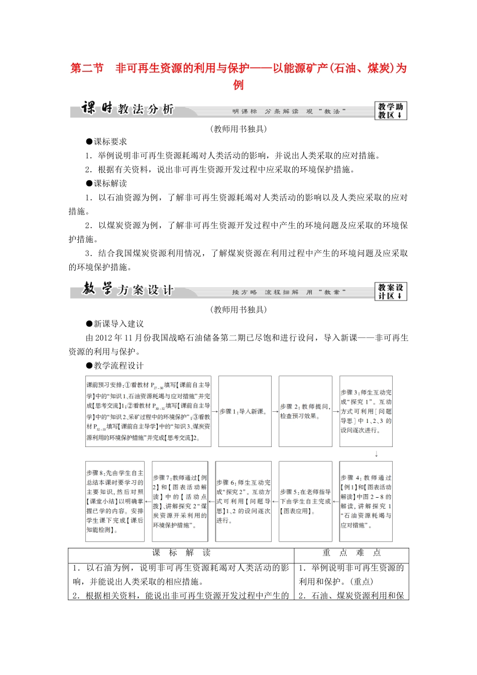 高中地理 第2章 自然资源保护 第2节 非可再生资源的利用与保护——以能源矿产（石油、煤炭）为例学案 湘教版选修6-湘教版高二选修6地理学案_第1页