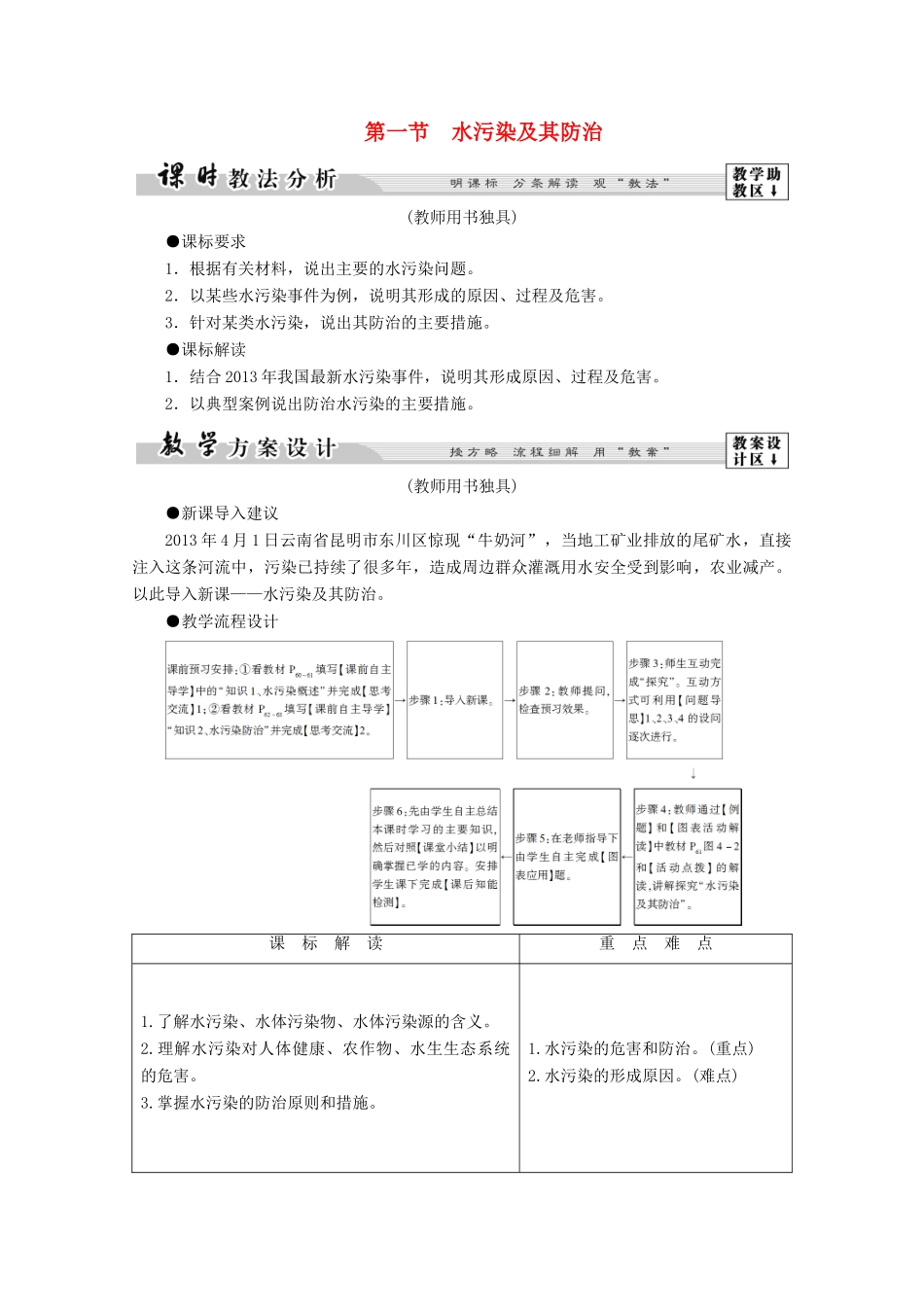 高中地理 第4章 环境污染及其防治 第1节 水污染及其防治学案 湘教版选修6-湘教版高二选修6地理学案_第1页