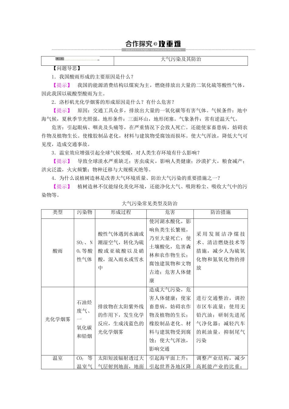 高中地理 第4章 环境污染及其防治 第2节 大气污染及其防治学案 湘教版选修6-湘教版高二选修6地理学案_第3页