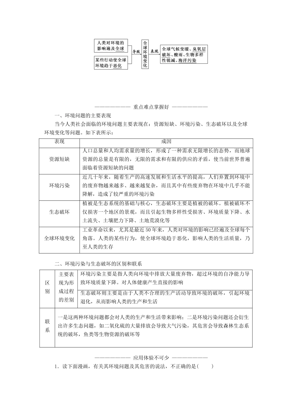 高中地理 第一章 环境与环境问题 第二节 当代环境的产生及其特点学案（含解析）新人教版选修6-新人教版高二选修6地理学案_第2页