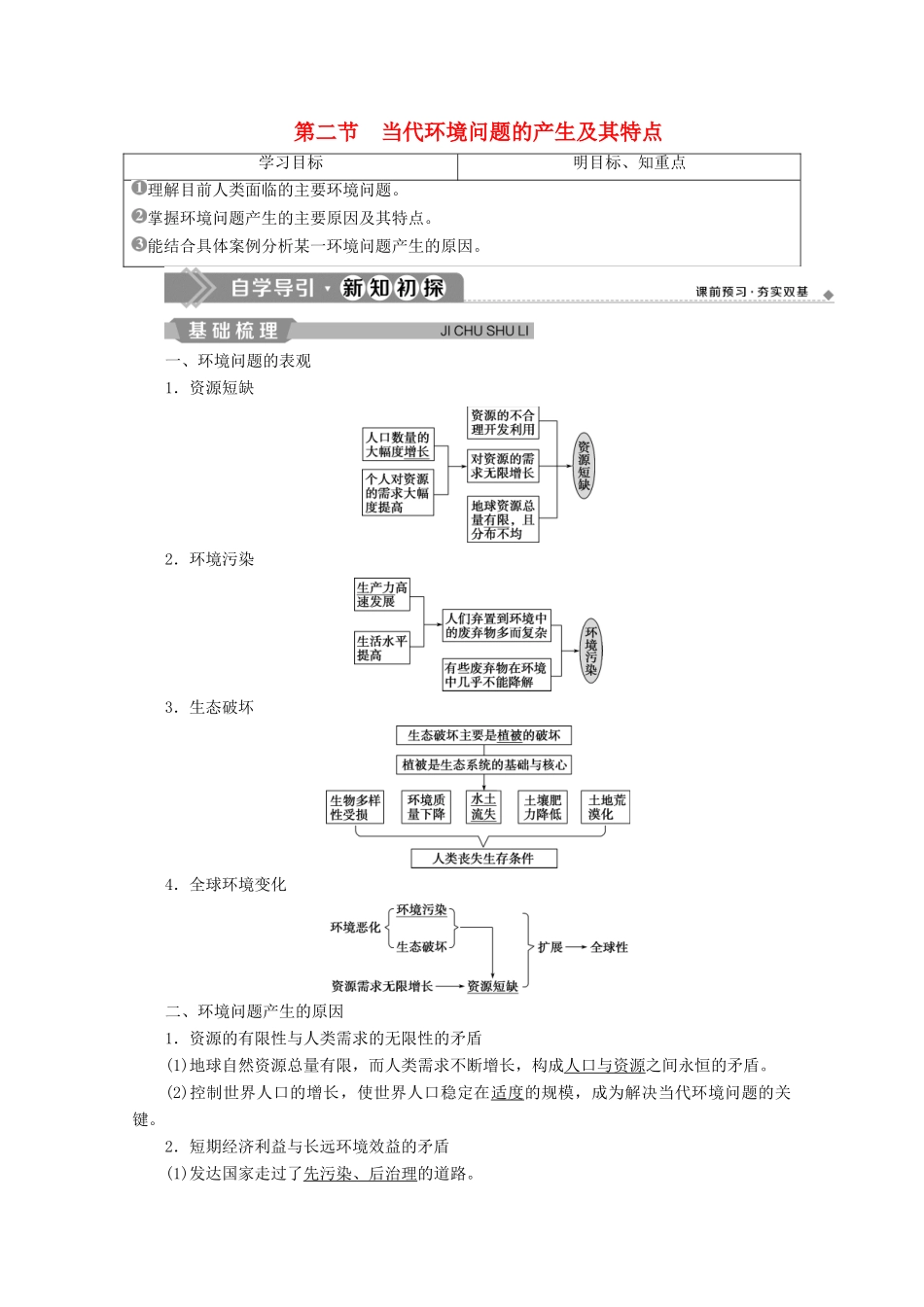 高中地理 第一章 环境与环境问题 第二节 当代环境问题的产生及其特点学案 新人教版选修6-新人教版高二选修6地理学案_第1页