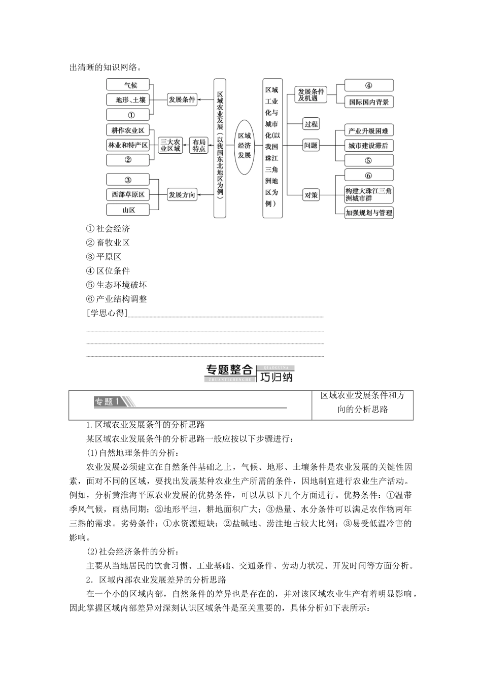 高中地理 第4章 区域经济发展章末小结与测评学案 新人教版必修3-新人教版高二必修3地理学案_第2页