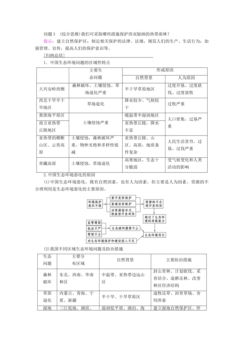 高中地理 第4章 生态环境保护 第5节 中国区域生态环境问题及其防治途径学案 新人教版选修6-新人教版高二选修6地理学案_第3页