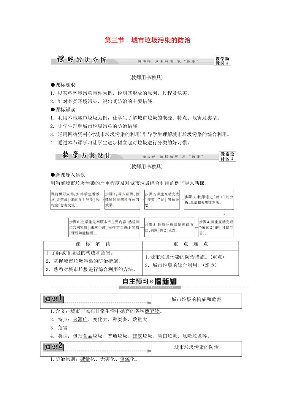 高中地理 第3单元 环境污染与防治 第3节 城市垃圾污染的防治学案 鲁教版选修6-鲁教版高二选修6地理学案_第1页