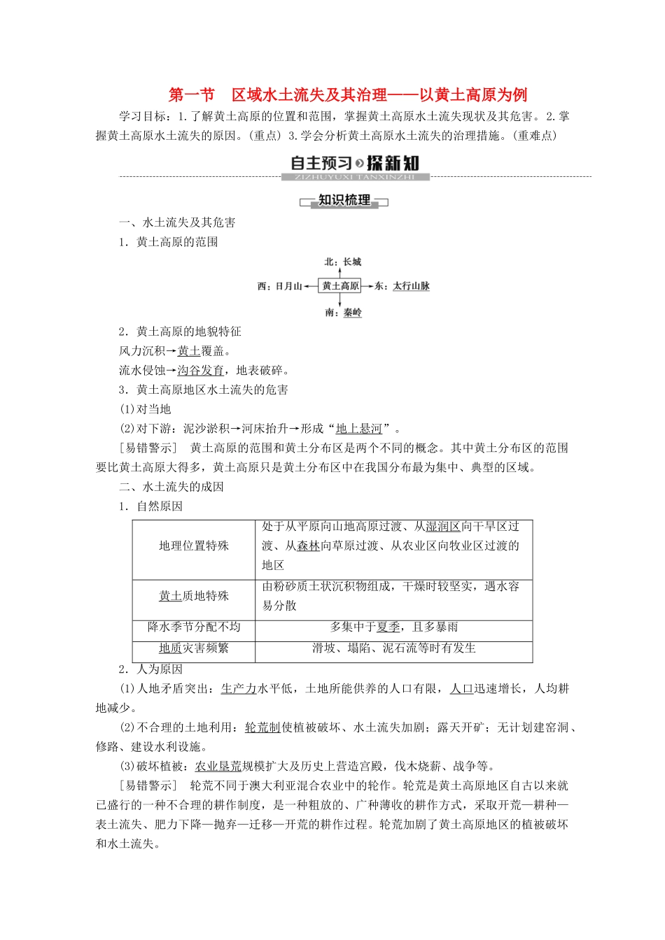 高中地理 第3单元 区域资源、环境与可持续发展 第1节 区域水土流失及其治理——以黄土高原为例学案 鲁教版必修3-鲁教版高二必修3地理学案_第1页