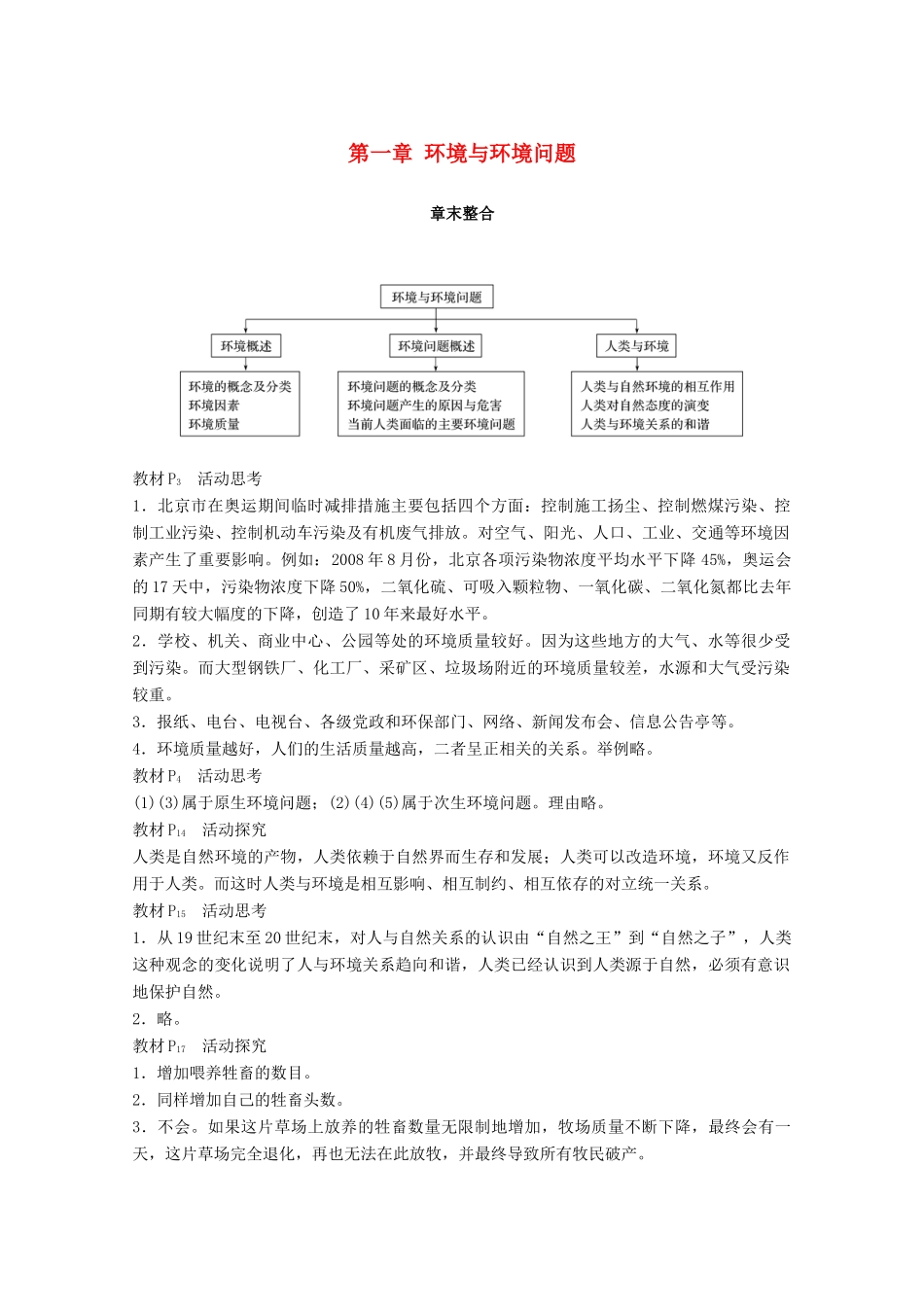 高中地理 第一章 环境与环境问题章末整合同步备课教学案 湘教版选修6-湘教版高二选修6地理教学案_第1页