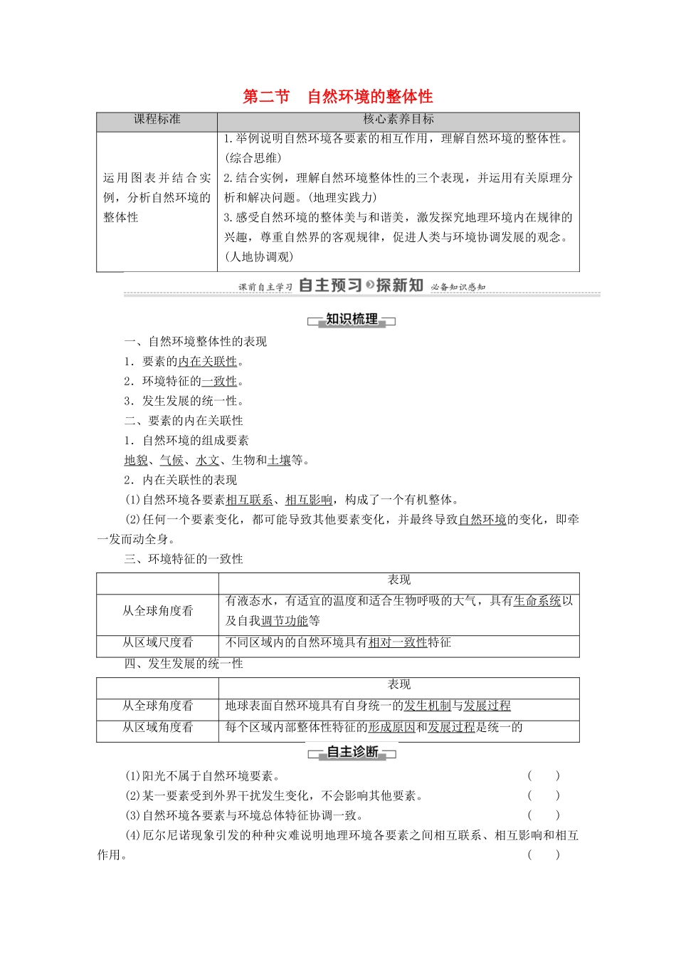 高中地理 第5单元 自然环境的特征 第2节 自然环境的整体性学案 鲁教版选择性必修1-鲁教版高中选择性必修1地理学案_第1页