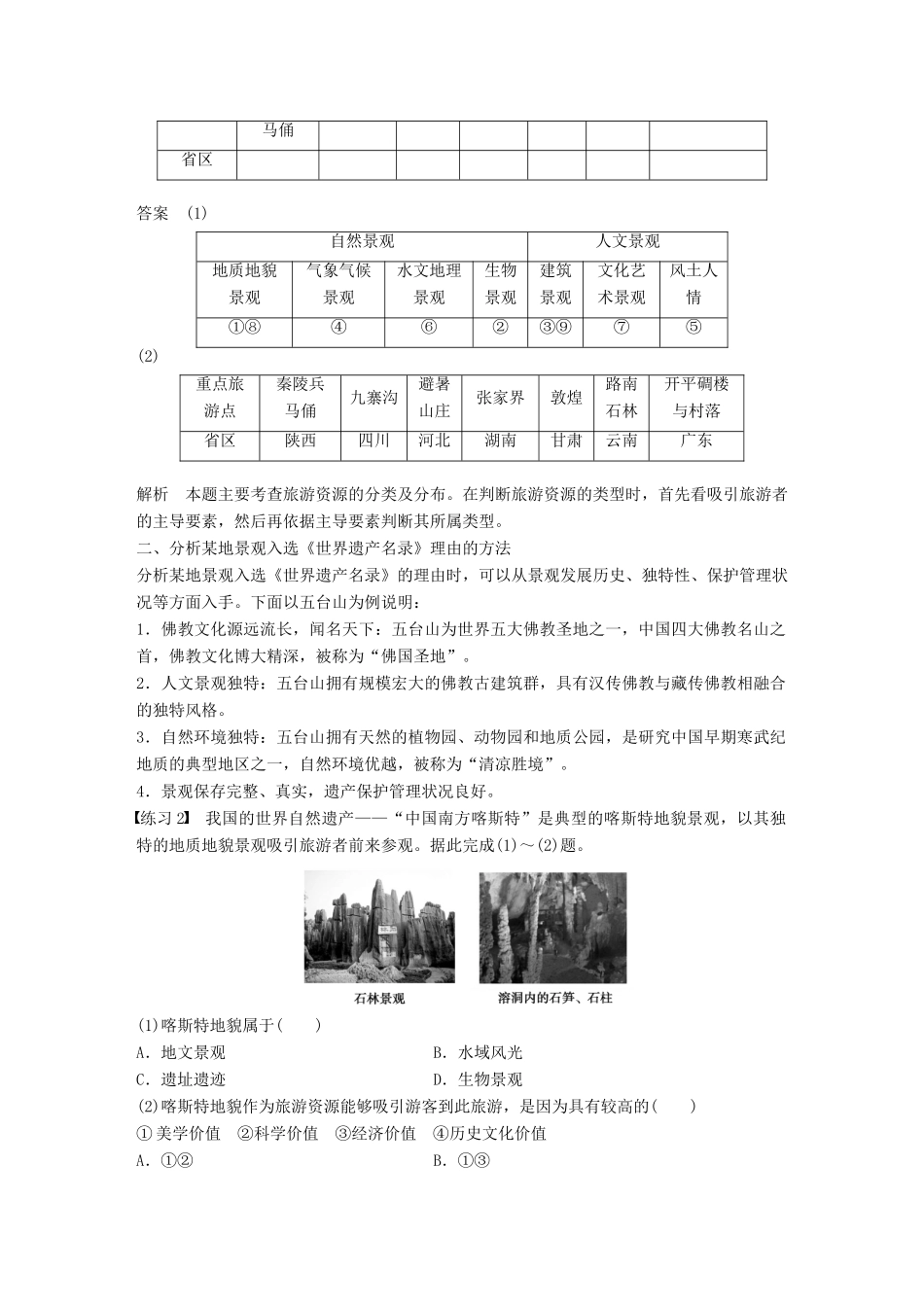 高中地理 第一章 旅游资源的类型与分布同步备课学案 中图版选修3-中图版高二选修3地理学案_第2页