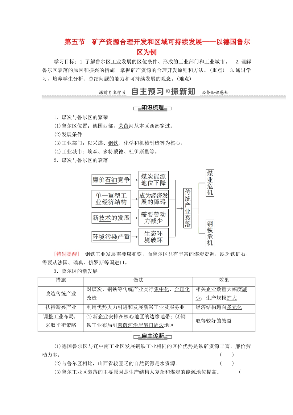 高中地理 第2章 区域可持续发展 第5节 矿产资源合理开发和区域可持续发展学案 湘教版必修3-湘教版高二必修3地理学案_第1页