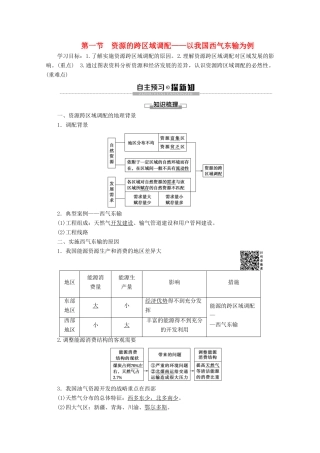 高中地理 第5章 区域联系与区域协调发展 第1节 资源的跨区域调配——以我国西气东输为例学案 新人教版必修3-新人教版高二必修3地理学案