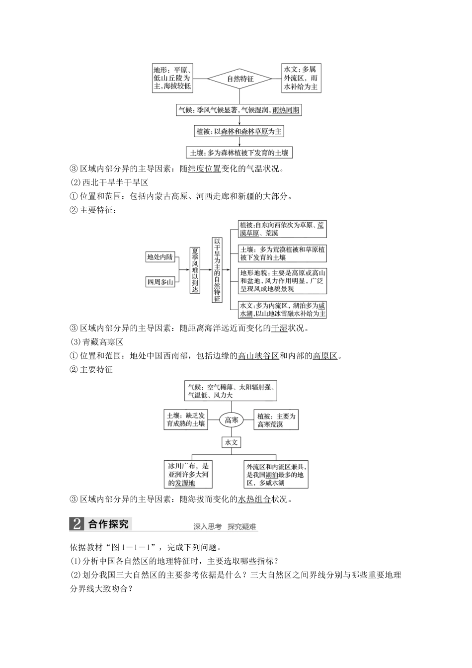 高中地理 第一章 区域地理环境和人类活动 第一节 课时1 区域与区域差异的涵义 中国三大自然区的差异学案 中图版必修3-中图版高二必修3地理学案_第3页