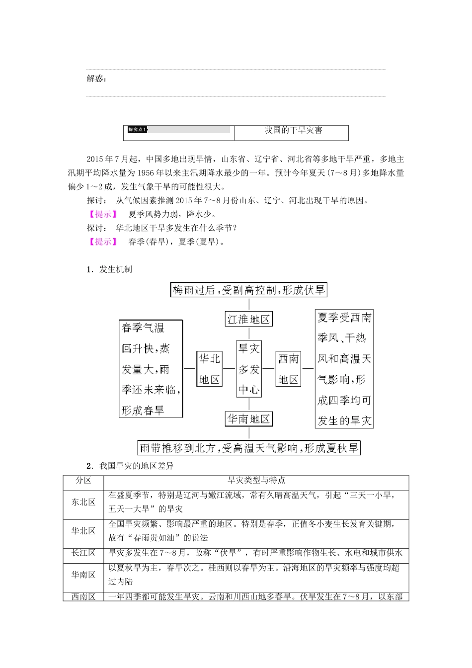 高中地理 第2章 我国主要的自然灾害 第2节 我国的干旱、洪涝、寒潮与台风（第1课时）干旱灾害和洪涝灾害学案 湘教版选修5-湘教版高二选修5地理学案_第3页