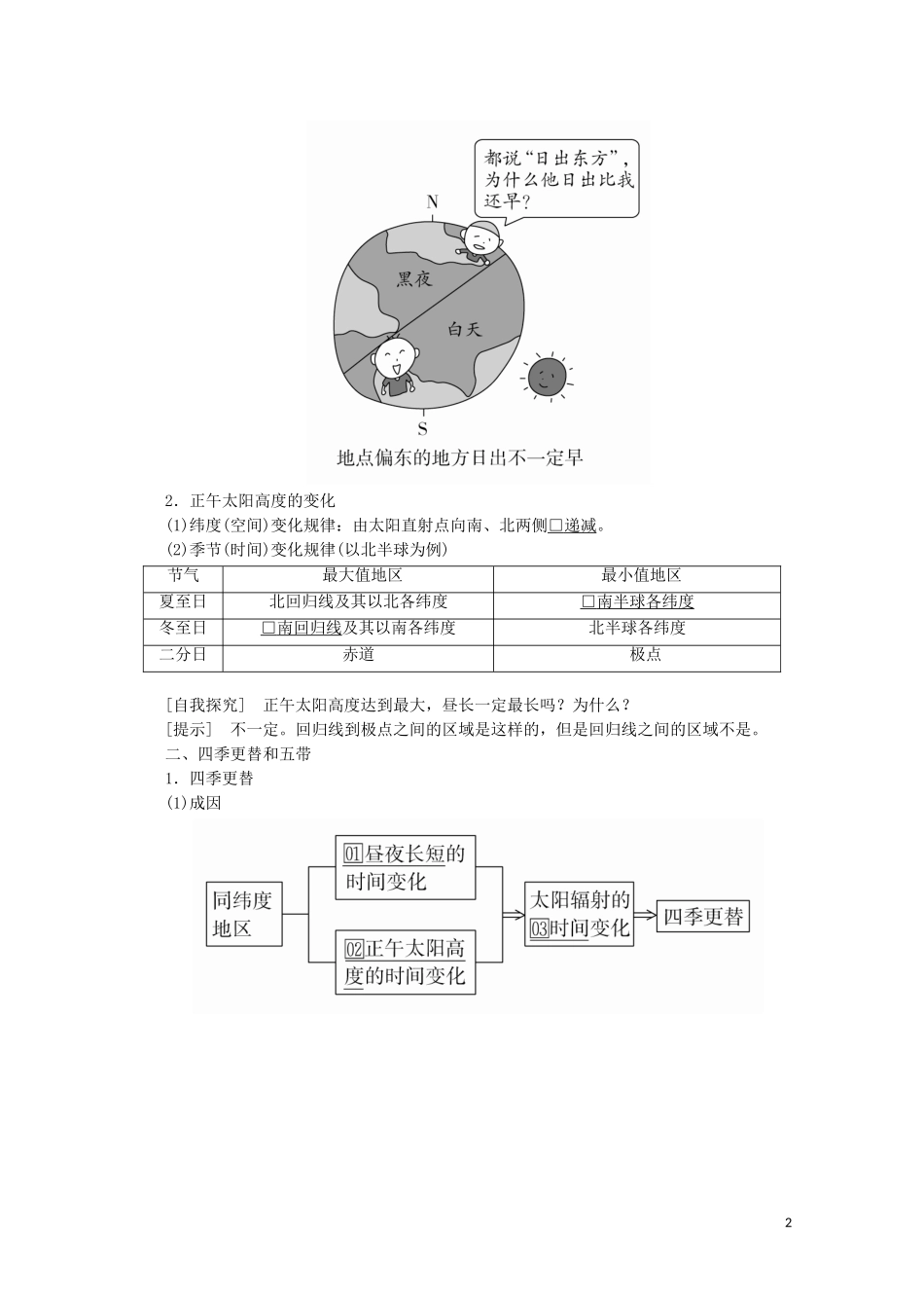 高中地理 第一章 行星地球 第三节 地球的运动 第三课时 地球公转的地理意义教学案 新人教版必修1-新人教版高一必修1地理教学案_第2页