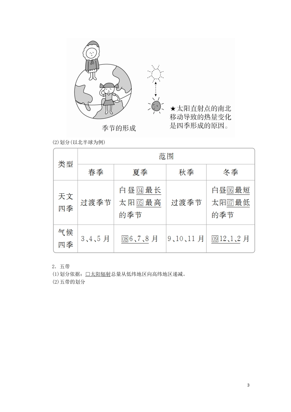 高中地理 第一章 行星地球 第三节 地球的运动 第三课时 地球公转的地理意义教学案 新人教版必修1-新人教版高一必修1地理教学案_第3页