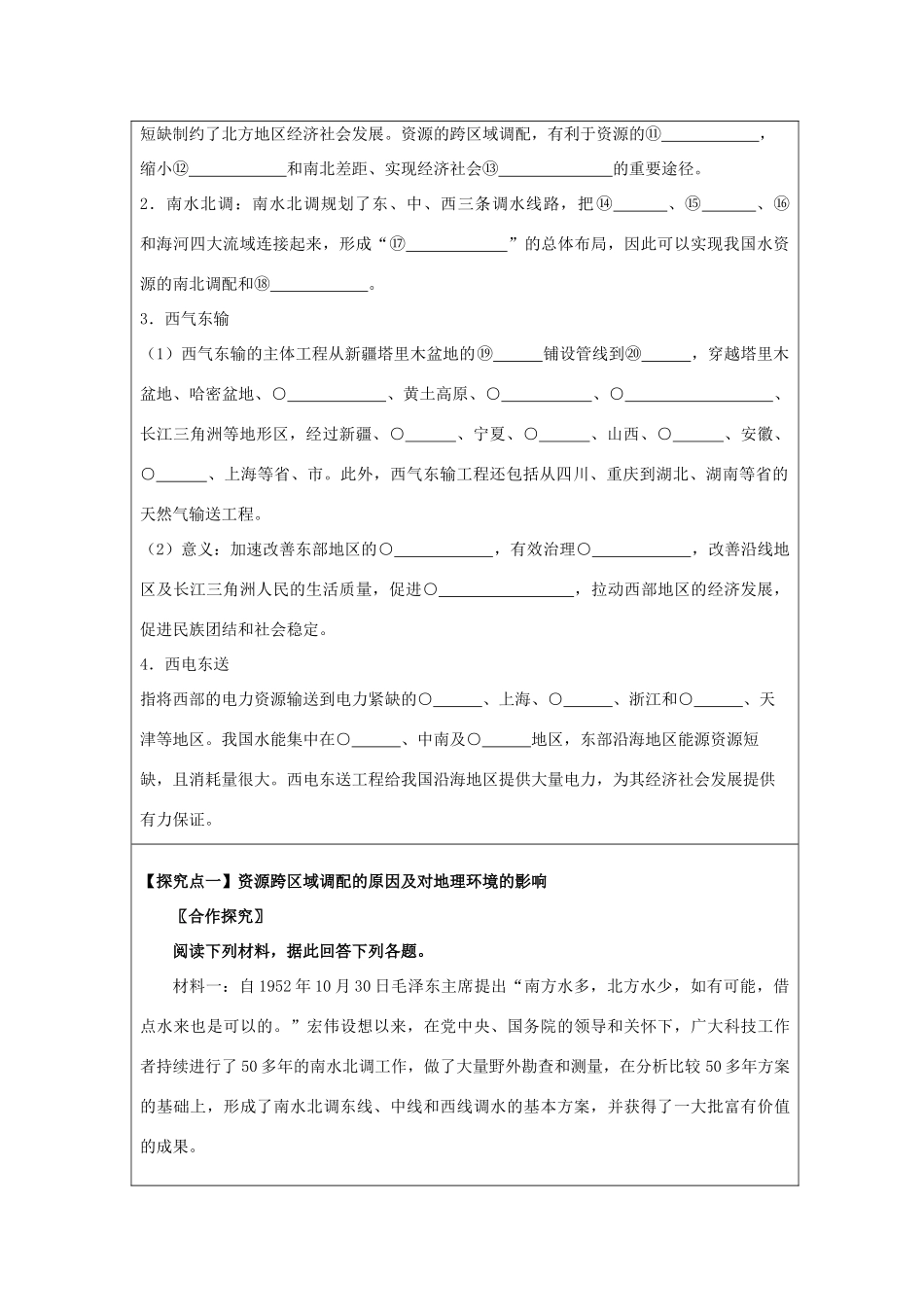 高中地理 第一章 区域地理环境与人类活动 1.4 区域经济联系（第1课时）东、西部地区的经济合作及资源跨区域调配学案 湘教版必修3-湘教版高二必修3地理学案_第2页