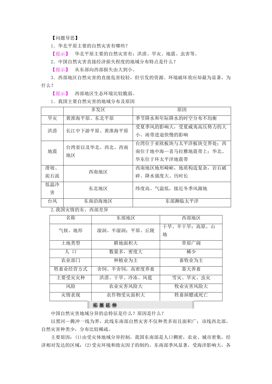 高中地理 第2章 中国的主要自然灾害 第5节 中国自然灾害的地域差异学案 中图版选修5-中图版高二选修5地理学案_第3页