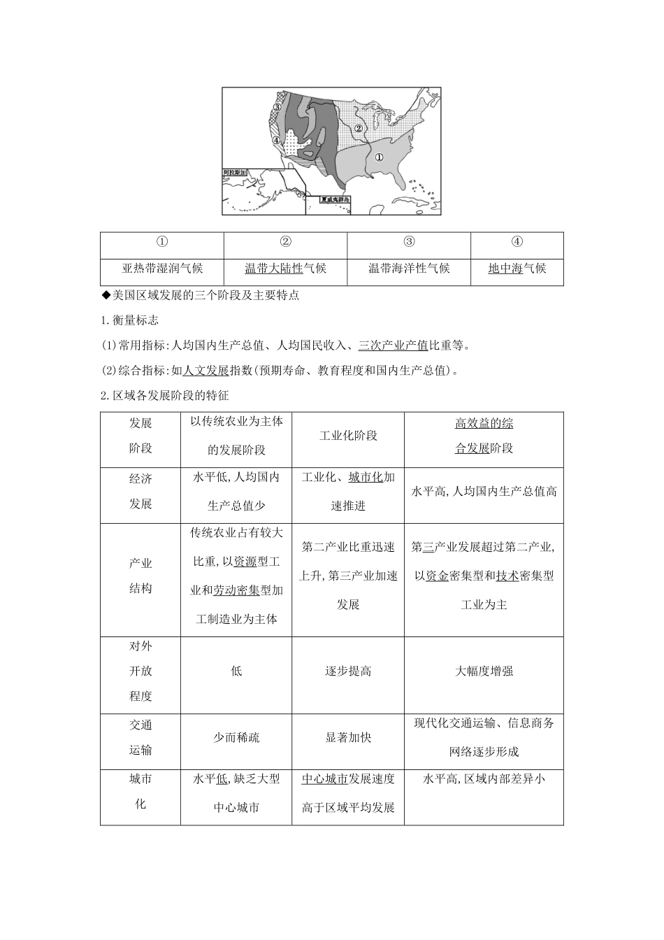 高中地理 第一章 区域地理环境与人类活动 第三节 认识国家 第1课时 美国自然环境及区域发展阶段知识梳理学案 湘教版必修3-湘教版高二必修3地理学案_第3页