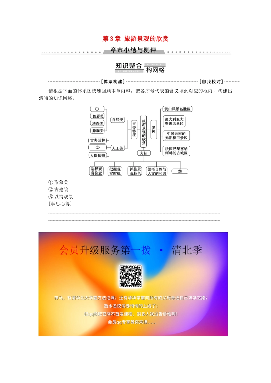 高中地理 第3章 旅游景观的欣赏章末小结与测评学案 新人教版选修3-新人教版高二选修3地理学案_第1页