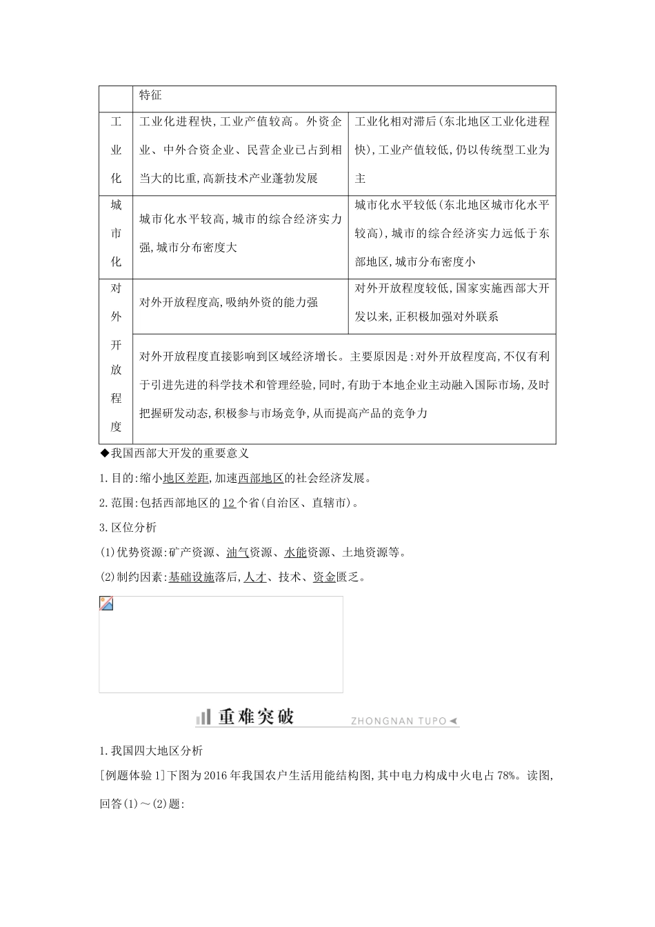 高中地理 第一章 区域地理环境与人类活动 第四节 区域差异 第2课时 我国四大地区及西部大开发知识梳理学案 湘教版必修3-湘教版高二必修3地理学案_第2页