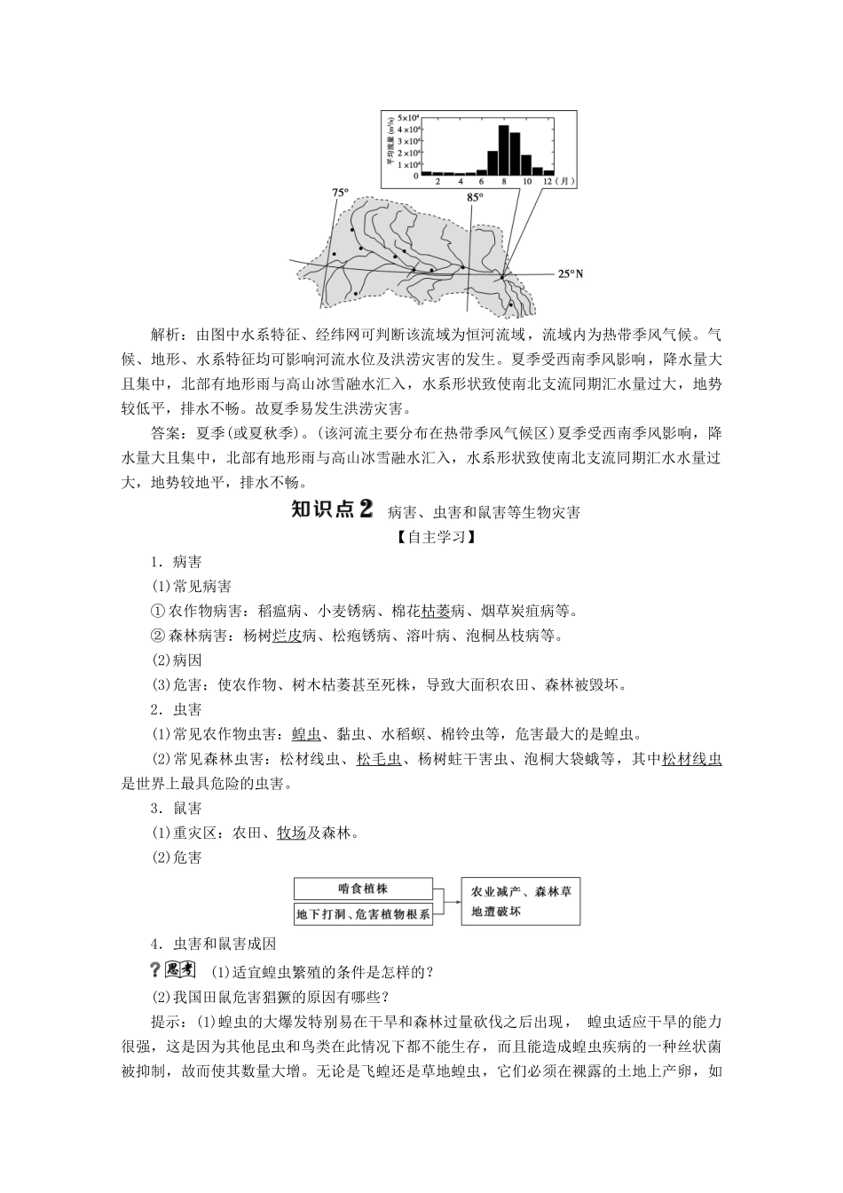 高中地理 第一章 自然灾害与人类活动 第二节 主要自然灾害的形成与分布 第2课时 水文灾害、生物灾害和世界主要自然灾害带学案 新人教版选修5-新人教版高二选修5地理学案_第3页