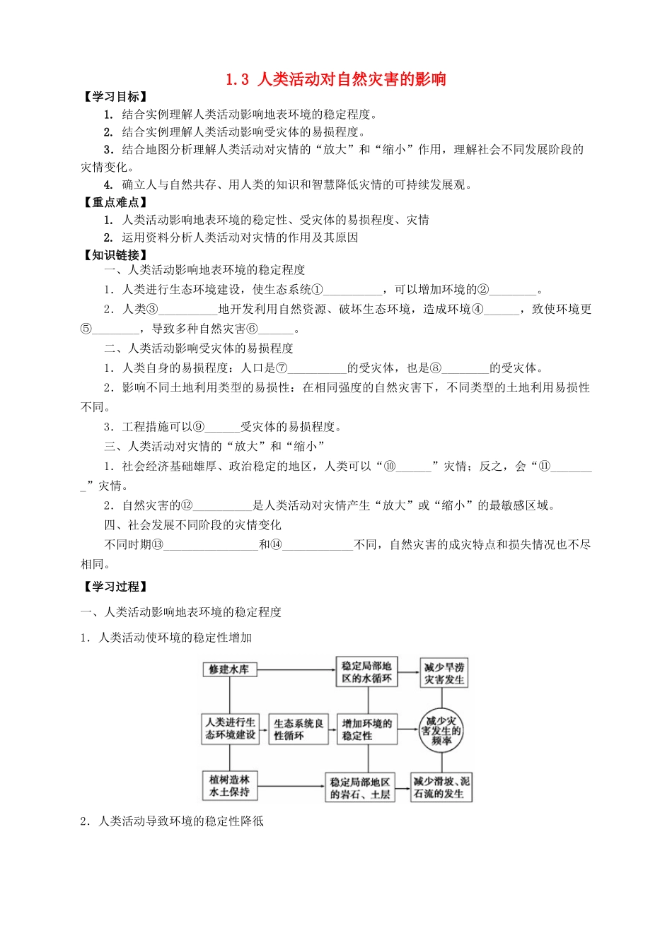 高中地理 第一章 自然灾害与人类活动 第三节 人类活动对自然灾害的影响导学案1 新人教版选修5-新人教版高二选修5地理学案_第1页