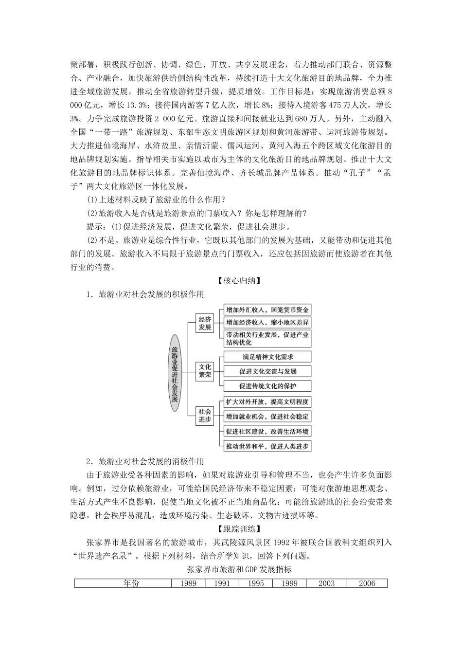 高中地理 第一单元 蓬勃发展的旅游业 第二节 旅游业对社会发展的作用学案 鲁教版选修3-鲁教版高二选修3地理学案_第3页