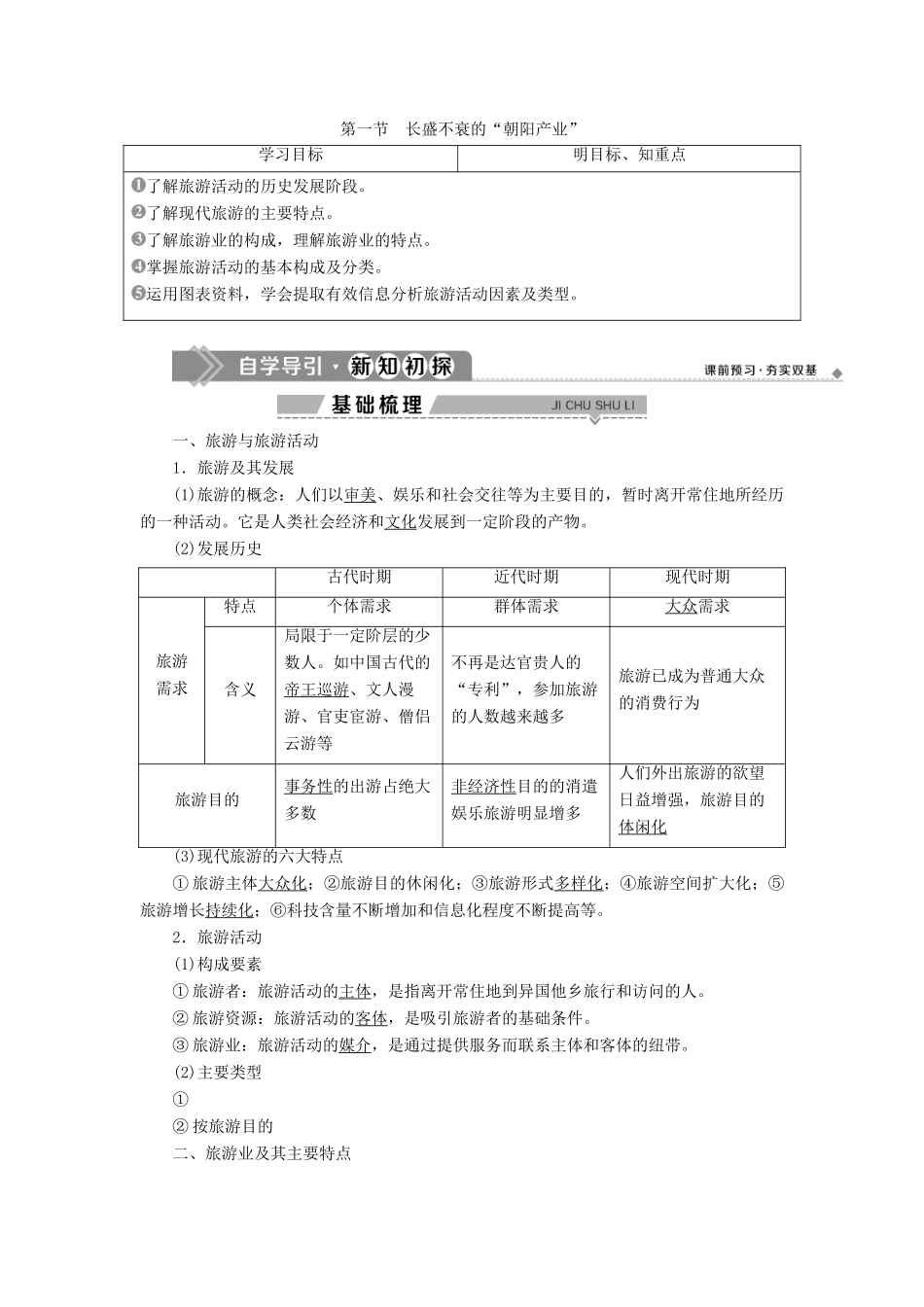 高中地理 第一单元 蓬勃发展的旅游业 第一节 长盛不衰的“朝阳产业”学案 鲁教版选修3-鲁教版高二选修3地理学案_第1页