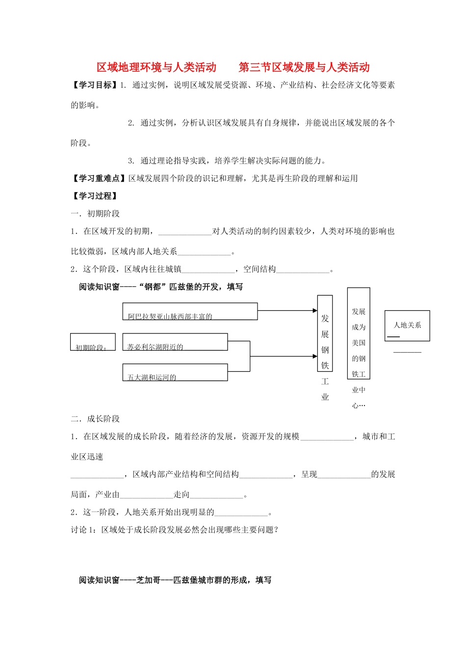 高中地理 第一单元 区域地理环境与人类活动 1.3 区域发展阶段与人类活动学案 鲁教版必修3-鲁教版高二必修3地理学案_第1页