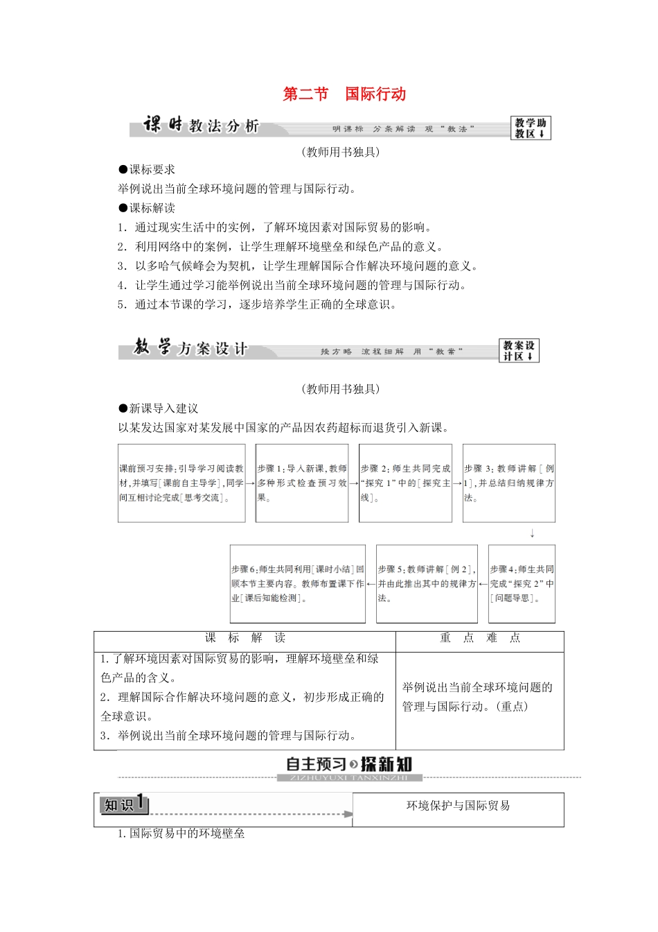 高中地理 第4单元 环境管理与全球行动 第2节 国际行动学案 鲁教版选修6-鲁教版高二选修6地理学案_第1页