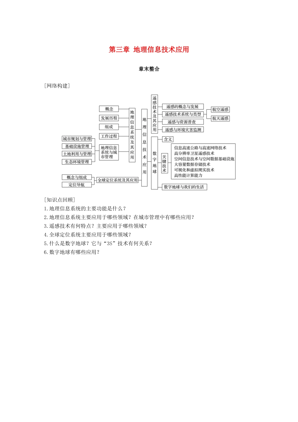 高中地理 第三章 地理信息技术应用章末整合同步备课教学案 湘教版必修3-湘教版高一必修3地理教学案_第1页