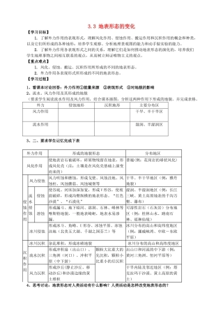 高中地理 第三章 地球的演化和地表形态的变化 3.3 地表形态的变化（第1课时）导学案 新人教版选修1-新人教版高二选修1地理学案