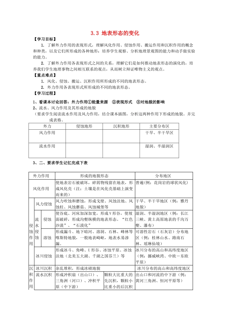 高中地理 第三章 地球的演化和地表形态的变化 3.3 地表形态的变化（第2课时）导学案 新人教版选修1-新人教版高二选修1地理学案_第1页