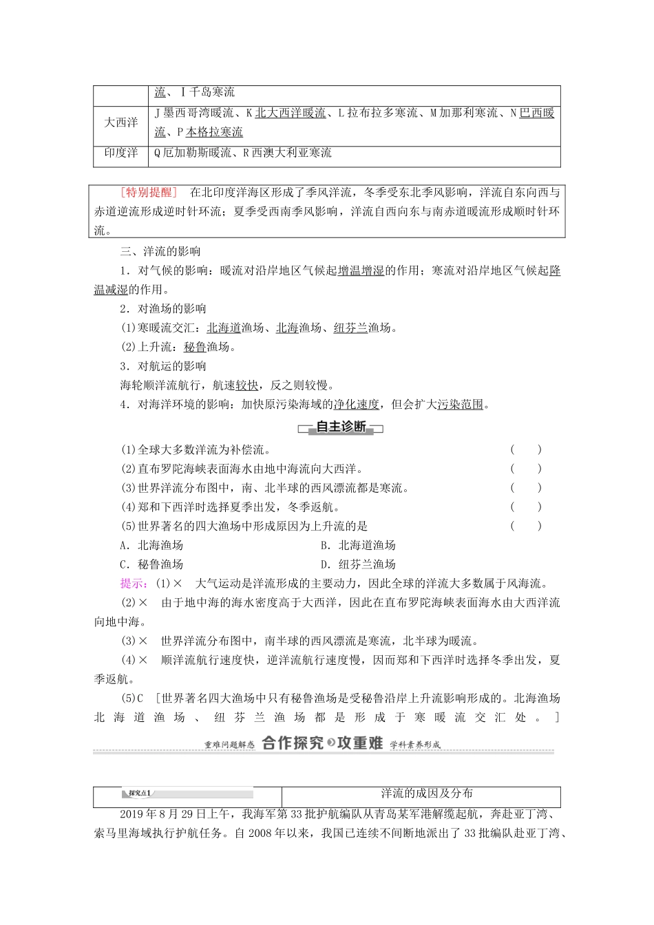 高中地理 第4单元 水体运动的影响 第2节 洋流及其影响学案 鲁教版选择性必修1-鲁教版高中选择性必修1地理学案_第2页