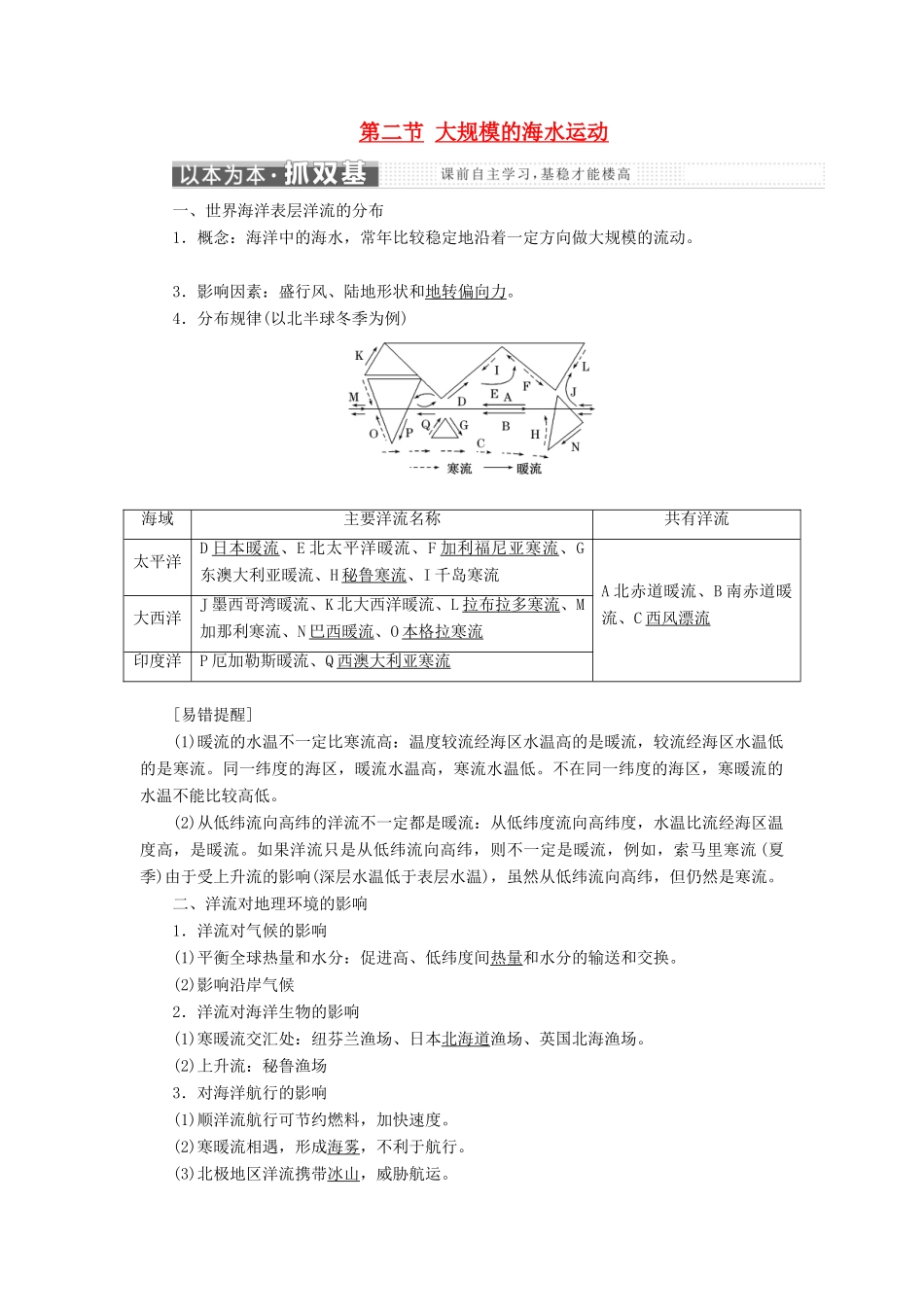高中地理 第三章 地球上的水 第二节 大规模的海水运动教学案 新人教版必修1-新人教版高一必修1地理教学案_第1页