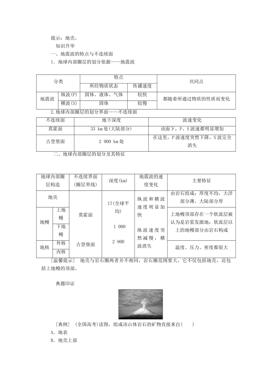 高中地理 第一章 宇宙中的地球 第4节 地球的圈层结构教学案 中图版必修1-中图版高一必修1地理教学案_第3页