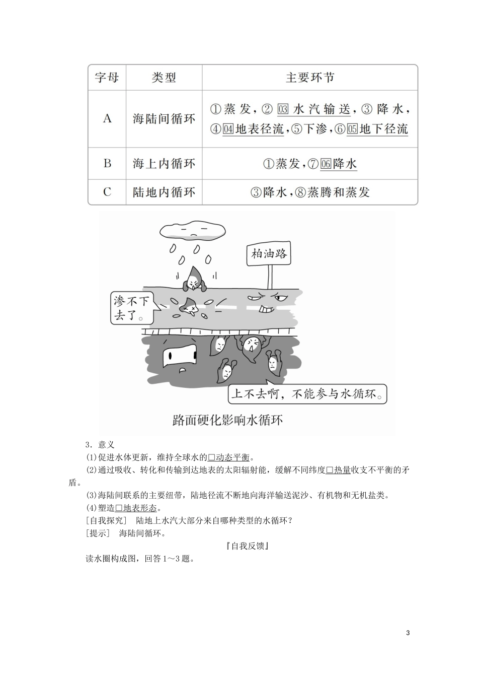 高中地理 第三章 地球上的水 第一节 地球上的水教学案 新人教版必修1-新人教版高一必修1地理教学案_第3页