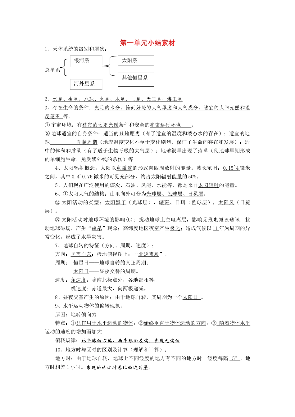 高中地理 第一单元单元小结素材 湘教版必修1_第1页