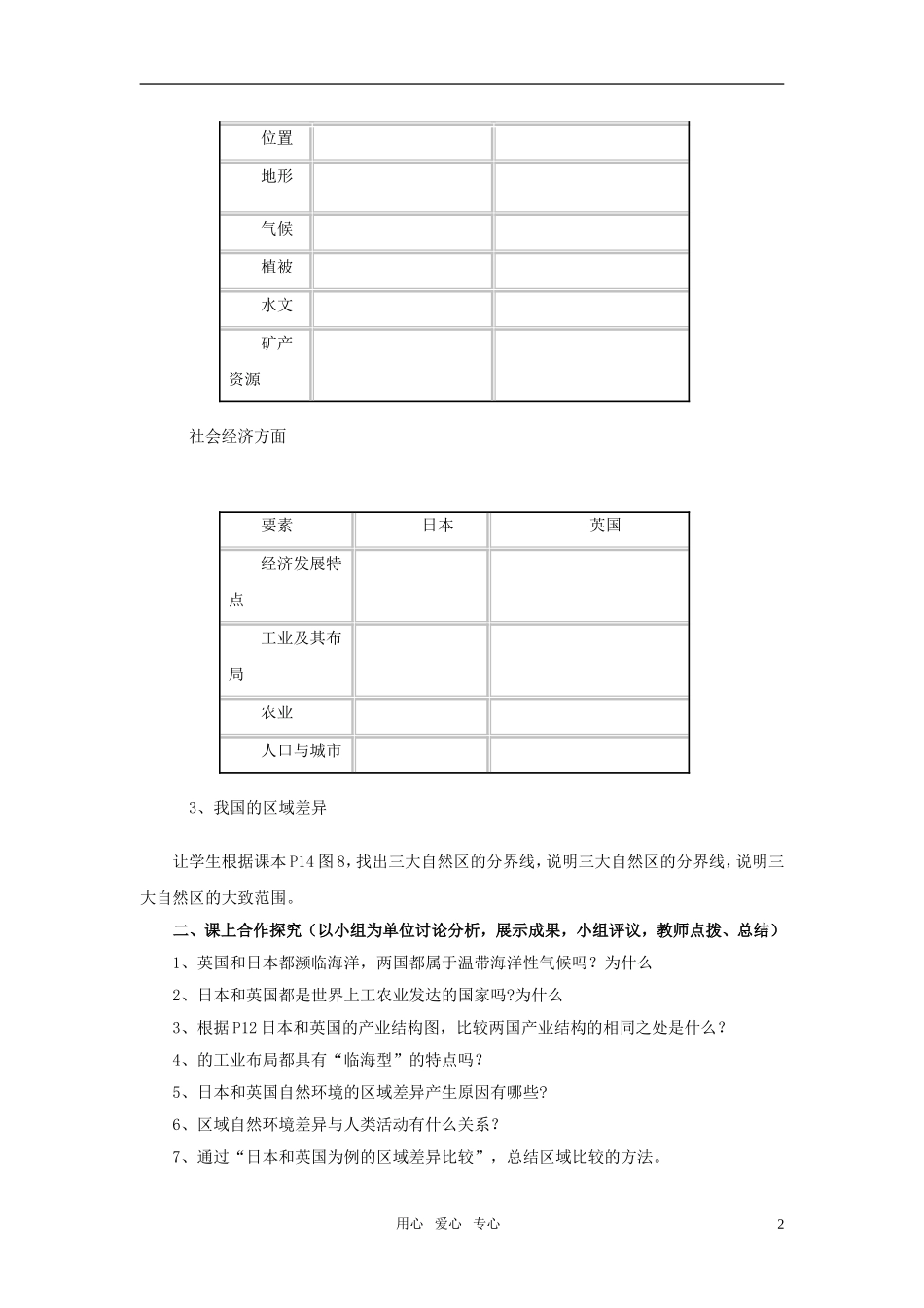 高中地理 第一单元第二节《自然环境和人类活动的区域差异》教案 鲁教版必修3_第2页
