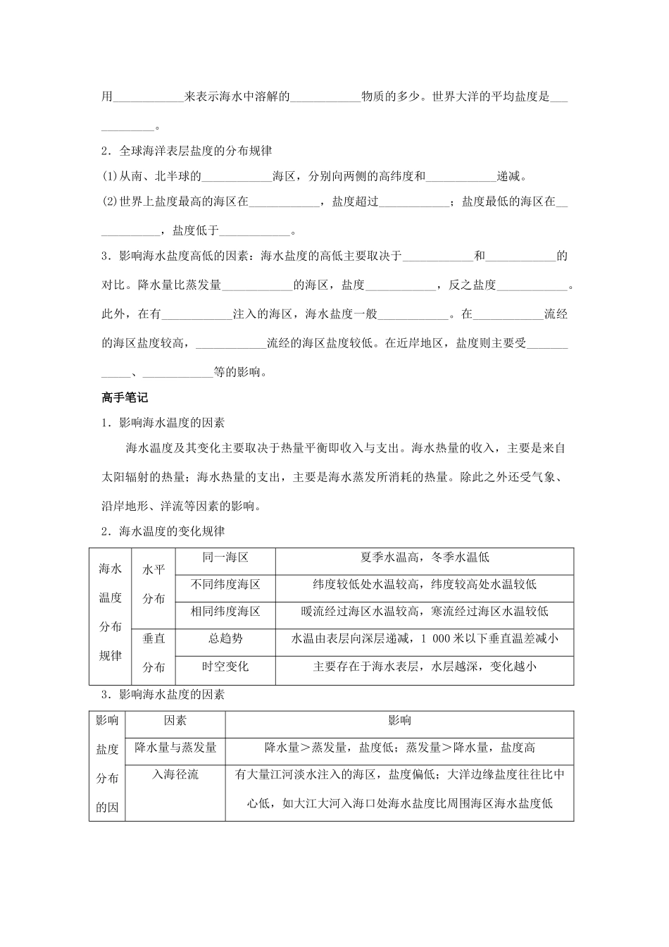 高中地理 第三章 海洋水体 3.1 海水的温度和盐度学案 中图版选修2-中图版高二选修2地理学案_第2页