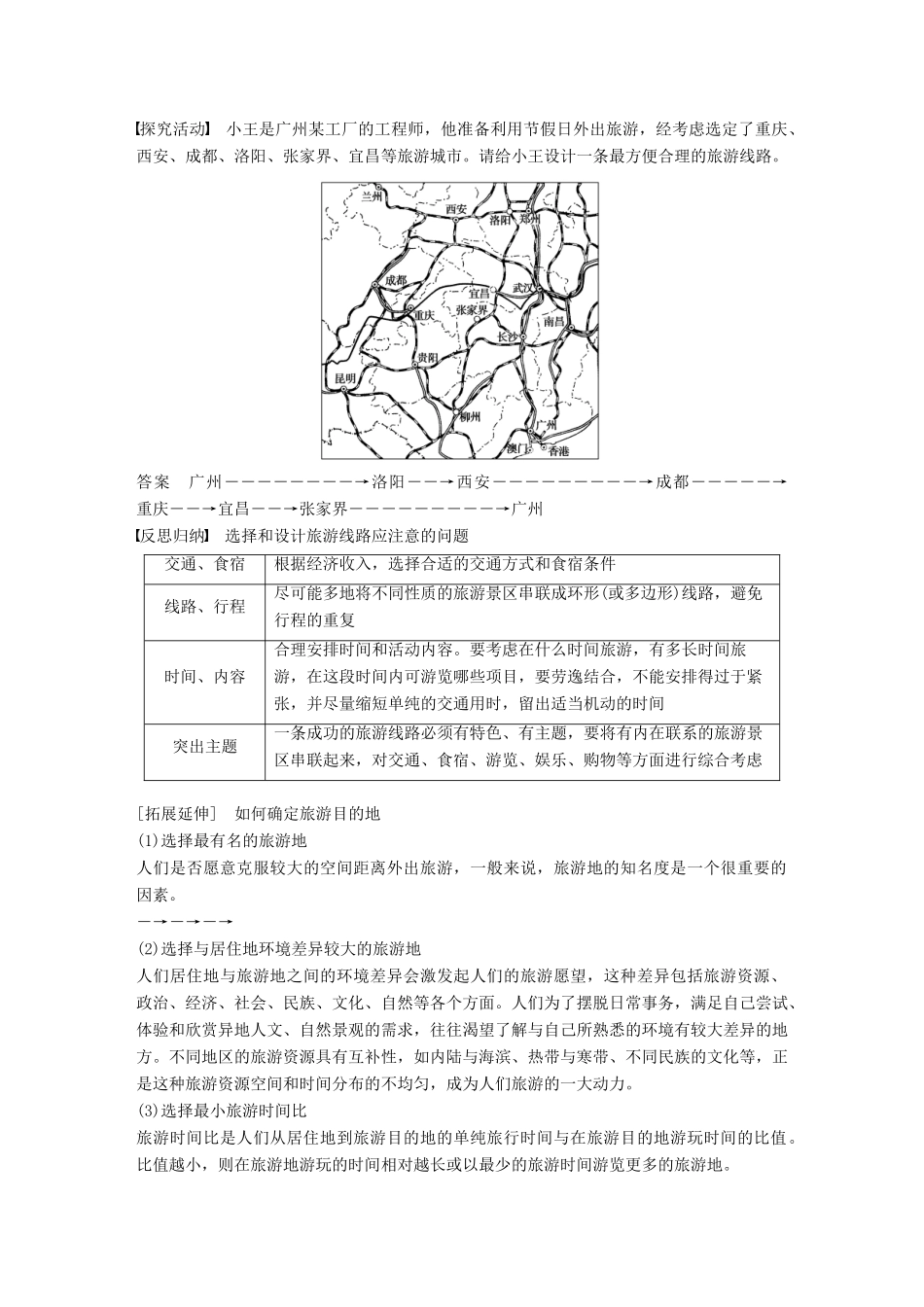 高中地理 第三章 旅游景区的规划与旅游活动设计 第二节 旅游地点和旅游线路的确定同步备课学案 中图版选修3-中图版高二选修3地理学案_第2页