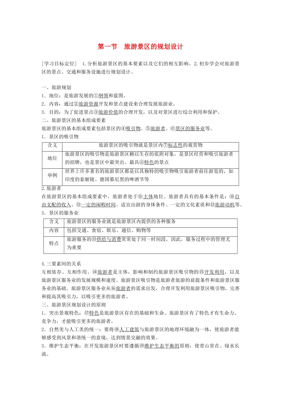 高中地理 第三章 旅游景区的规划与旅游活动设计 第一节 旅游景区的规划设计同步备课学案 中图版选修3-中图版高二选修3地理学案_第1页