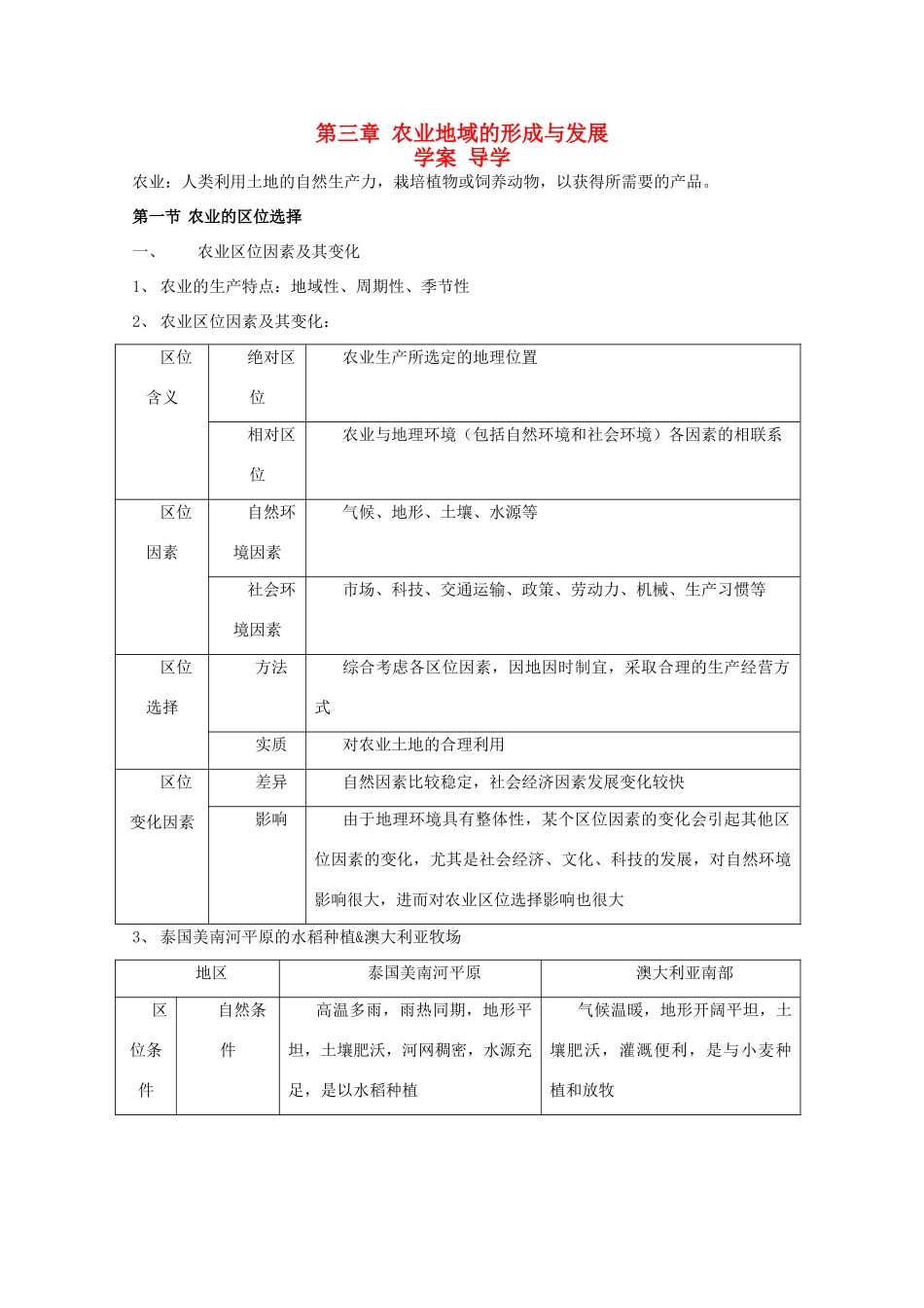 高中地理 第三章 农业地域的形成与发展学案 人教版必修2_第1页
