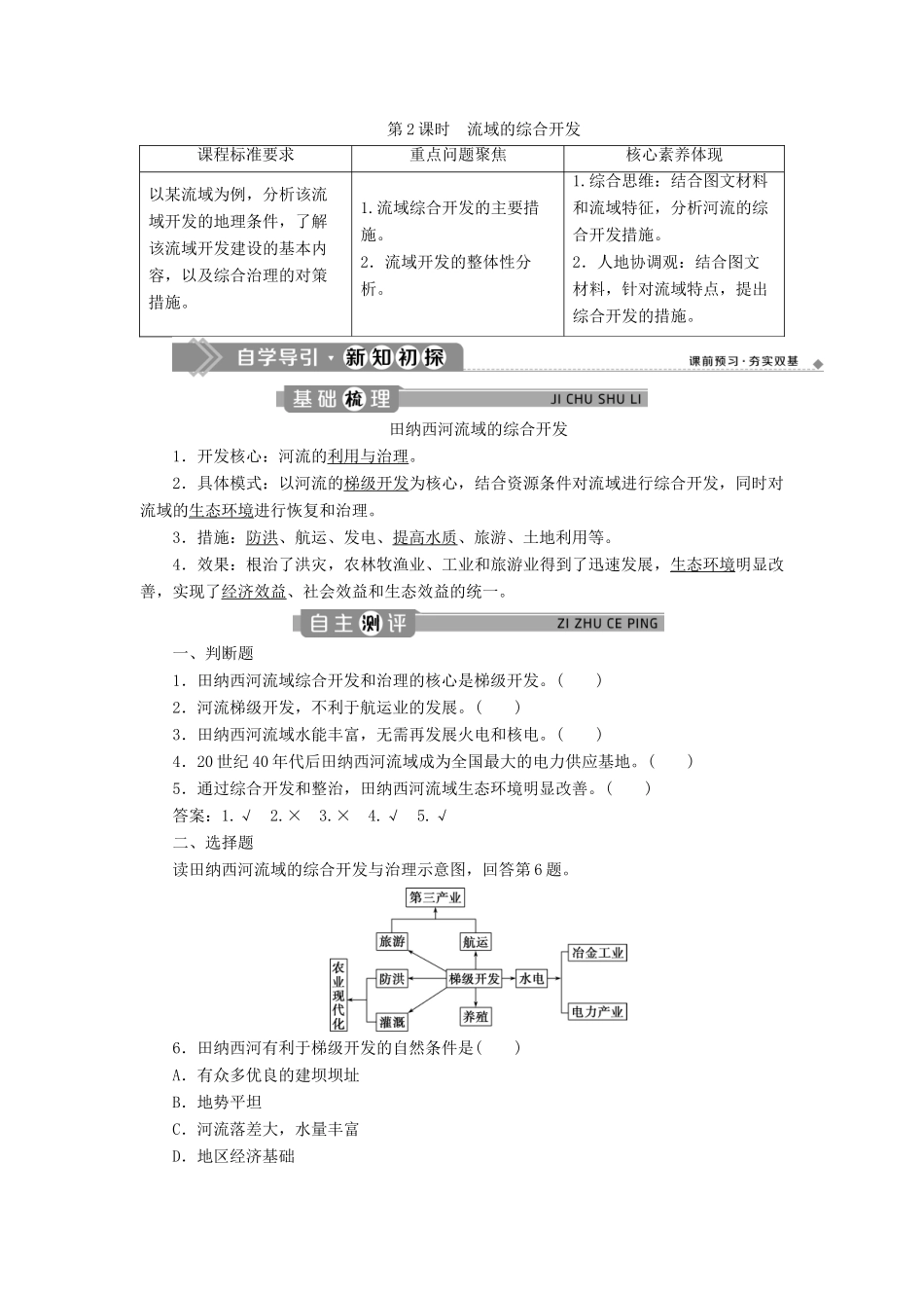 高中地理 第三章 区域自然资源综合开发利用 第二节 流域的综合开发——以美国田纳西河流域为例 第2课时 流域的综合开发学案 新人教版必修3-新人教版高二必修3地理学案_第1页