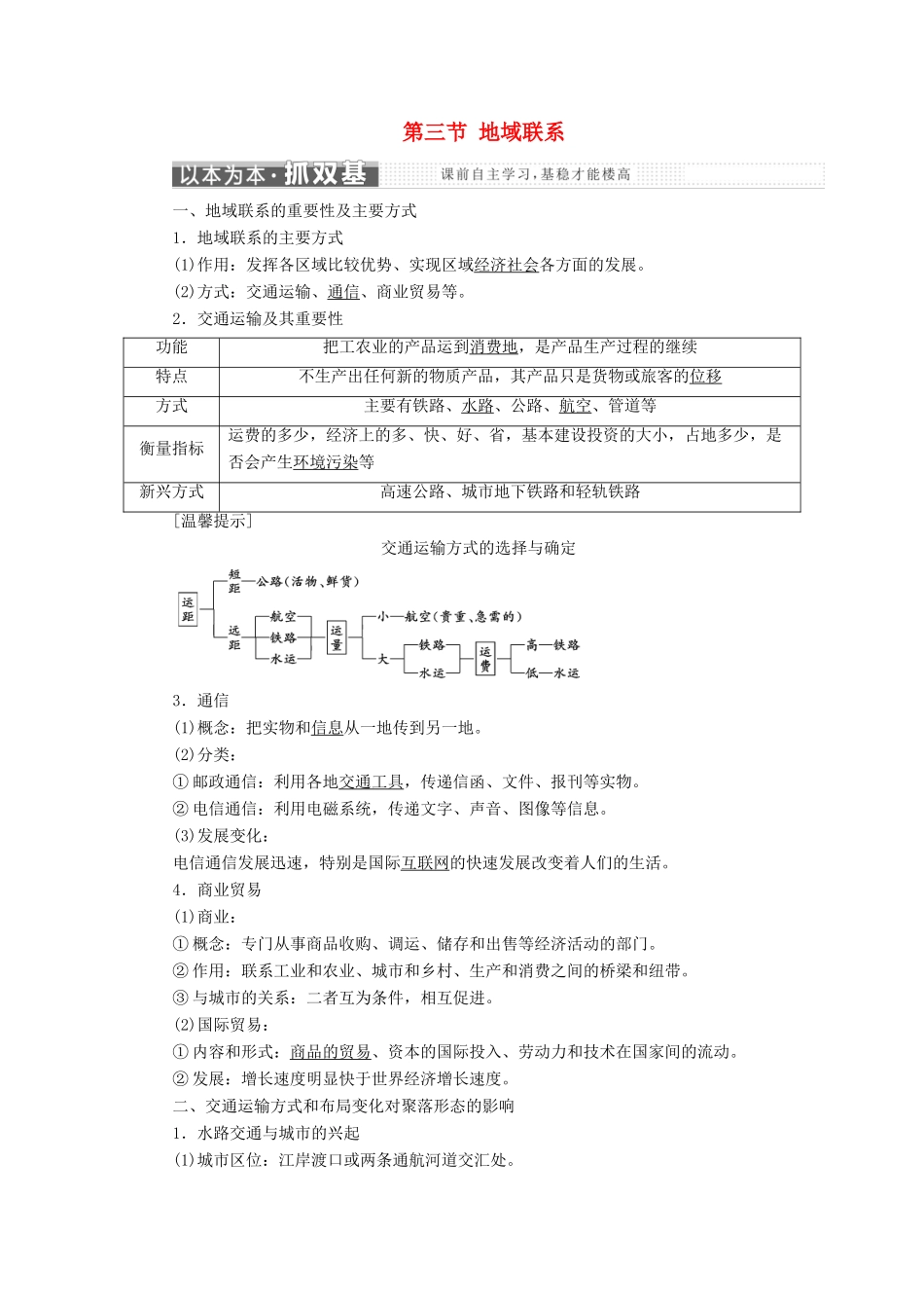 高中地理 第三章 生产活动与地域联系 第三节 地域联系教学案 中图版必修2-中图版高一必修2地理教学案_第1页