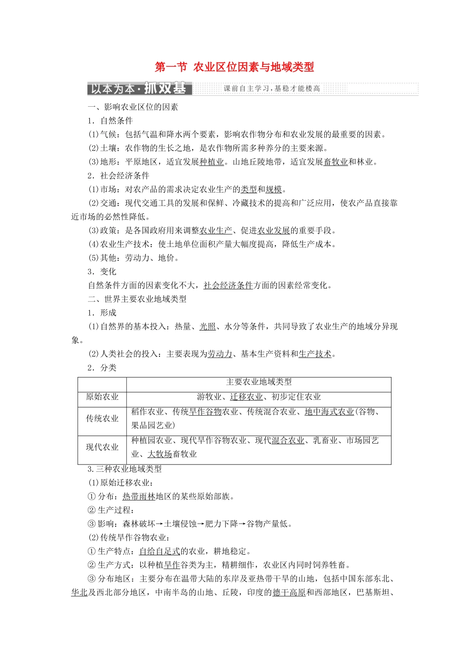高中地理 第三章 生产活动与地域联系 第一节 农业区位因素与地域类型教学案 中图版必修2-中图版高一必修2地理教学案_第1页