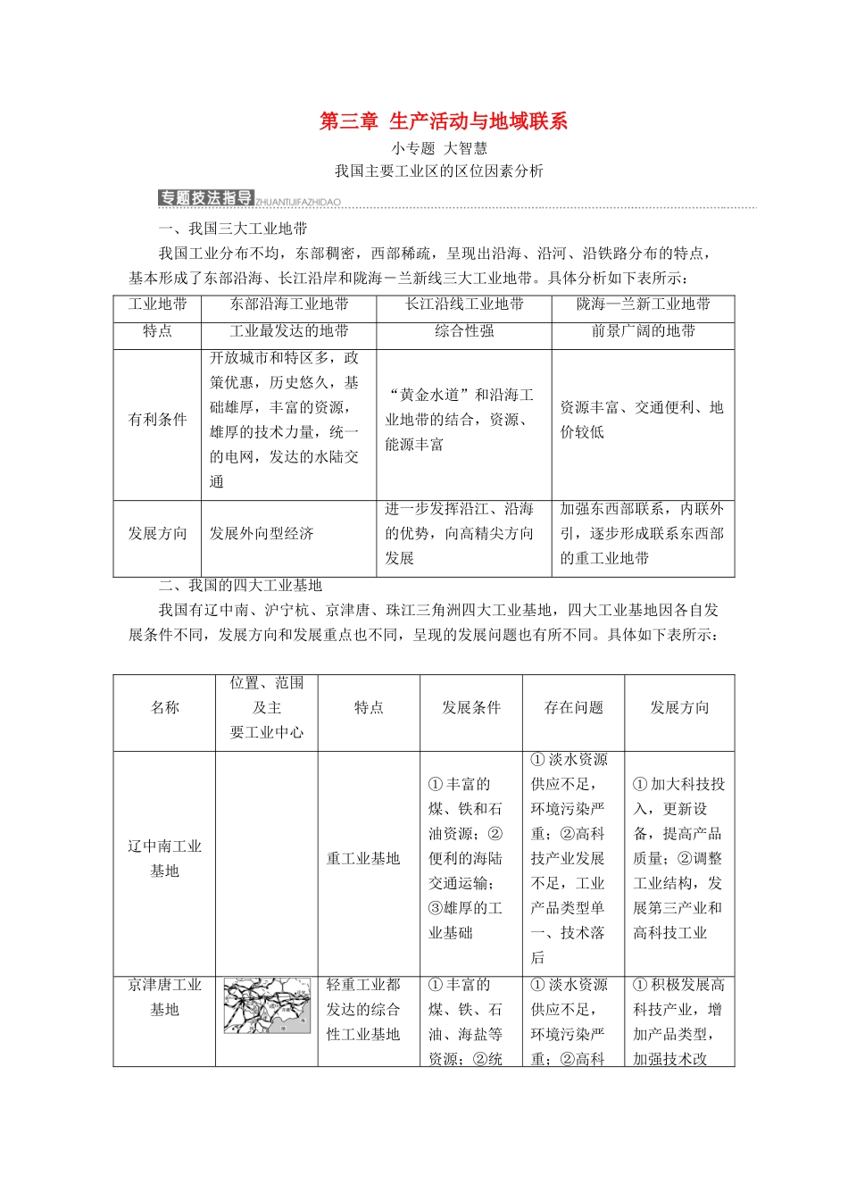 高中地理 第三章 生产活动与地域联系 小专题 大智慧 我国主要工业区的区位因素分析教学案 中图版必修2-中图版高一必修2地理教学案_第1页