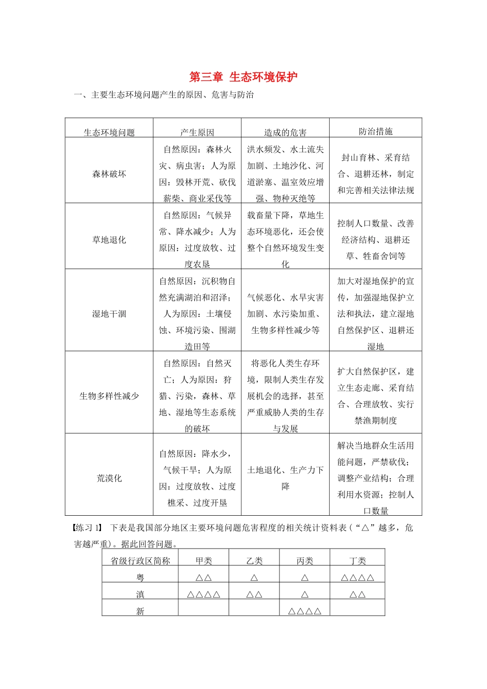 高中地理 第三章 生态环境保护 期末复习提升学案 湘教版选修6-湘教版高二选修6地理学案_第1页