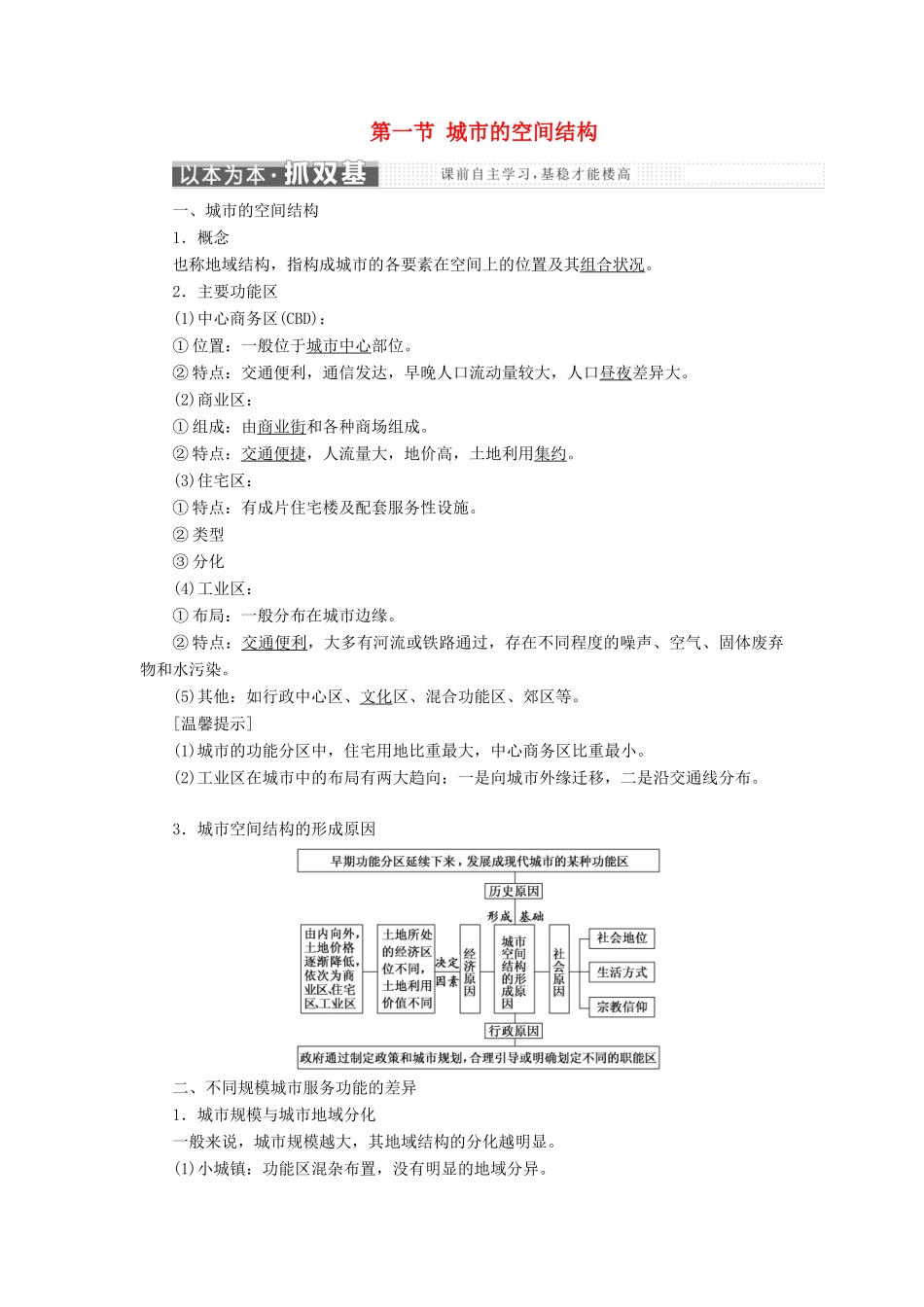 高中地理 第二章 城市的空间结构与城市化 第一节 城市的空间结构教学案 中图版必修2-中图版高一必修2地理教学案_第1页