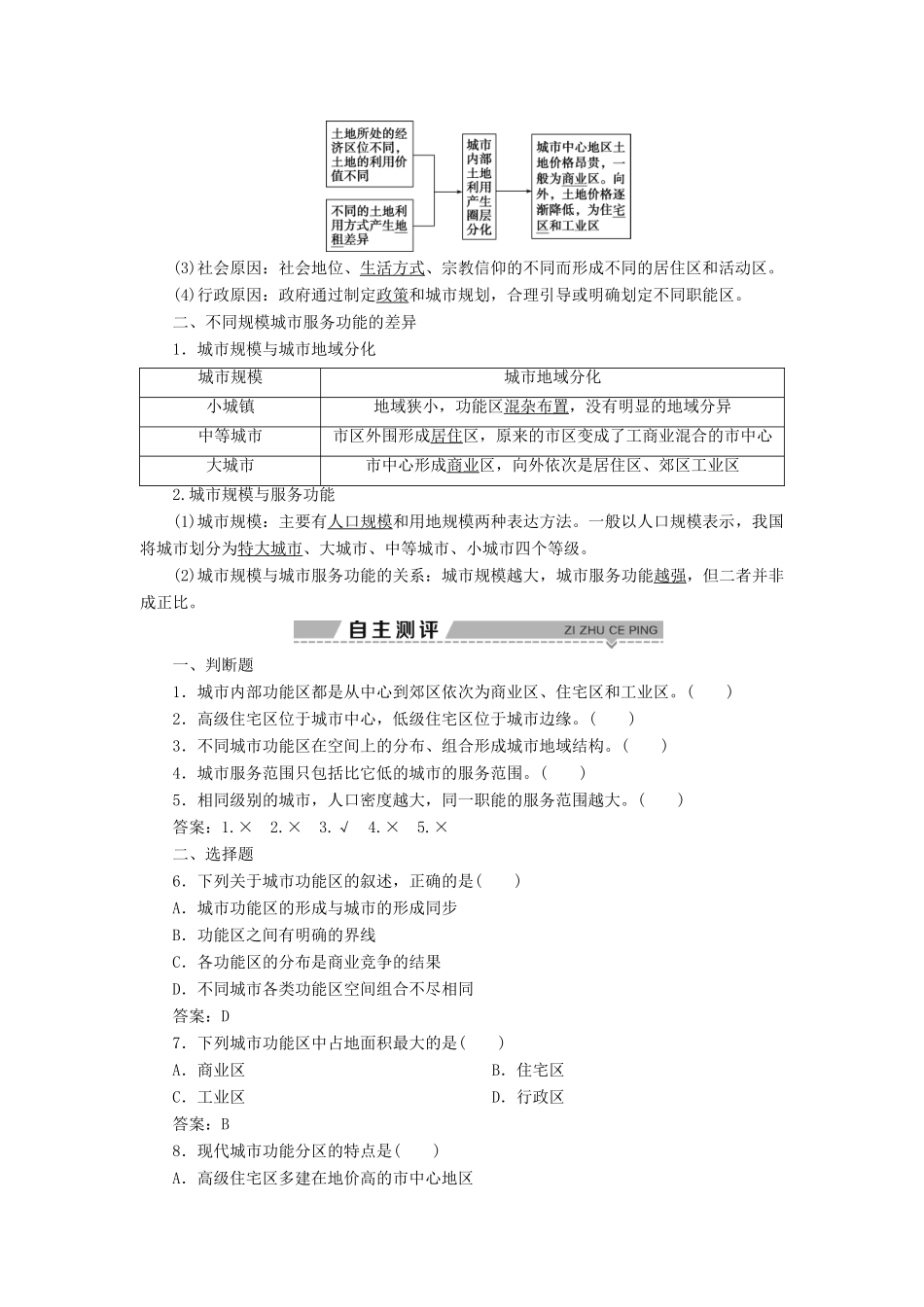 高中地理 第二章 城市的空间结构与城市化 第一节 城市的空间结构学案 中图版必修2-中图版高一必修2地理学案_第2页