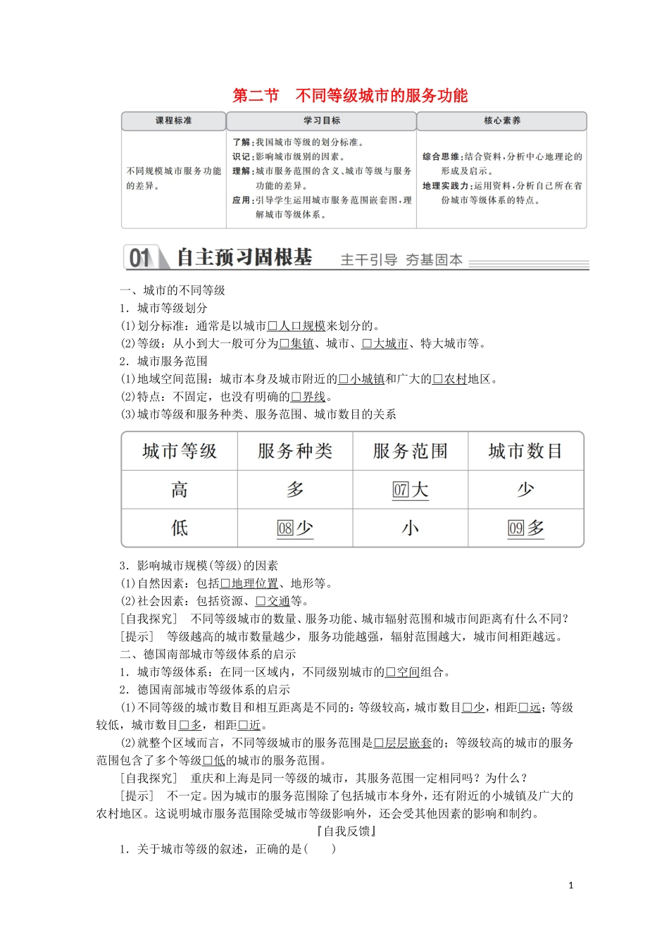 高中地理 第二章 城市与城市化 第二节 不同等级城市的服务功能教学案 新人教版必修2-新人教版高一必修2地理教学案_第1页